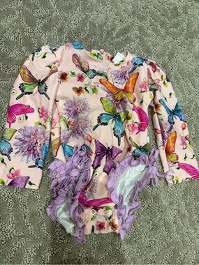 Posh Peanut Butterfly Print Ruffle One-Piece Swimsuit